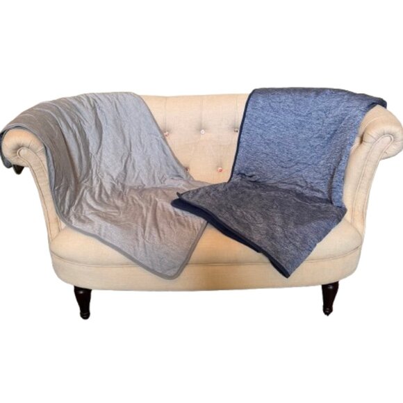 Set of 2 SHARPER IMAGE Cooling Touch Throw Blanket Grey & Blue - Picture 1 of 16